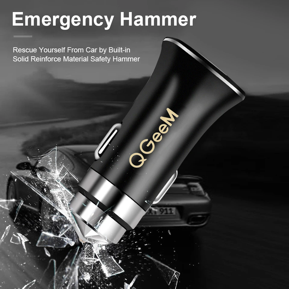 QGEEM QC 3,0 USB Автомобильное зарядное устройство, молоток для безопасности, быстрая зарядка 3,0, автомобильное быстрое зарядное устройство для телефона, зарядный адаптер для iPhone Xiaomi mi 9 Red mi