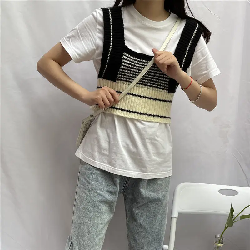 Женский жилет в стиле пэчворк универсальный элегантный джемпер без рукавов с