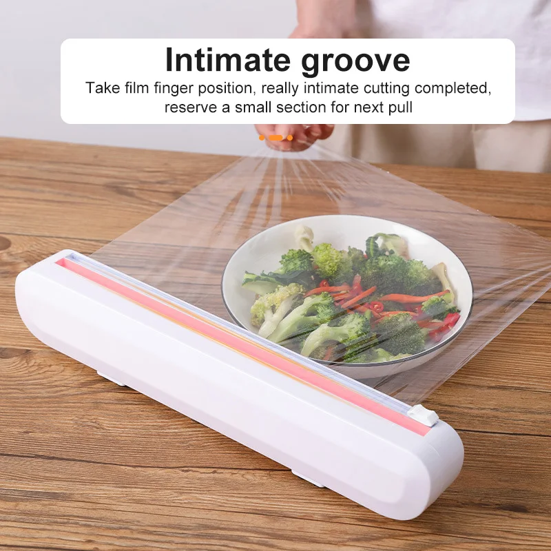 

1PC Plastic Film Cutter Plastic Food Wrap Dispenser With Slide Cutter Punch-free Fixing Food Wrap Dispenser Cutter Kitchen Tool