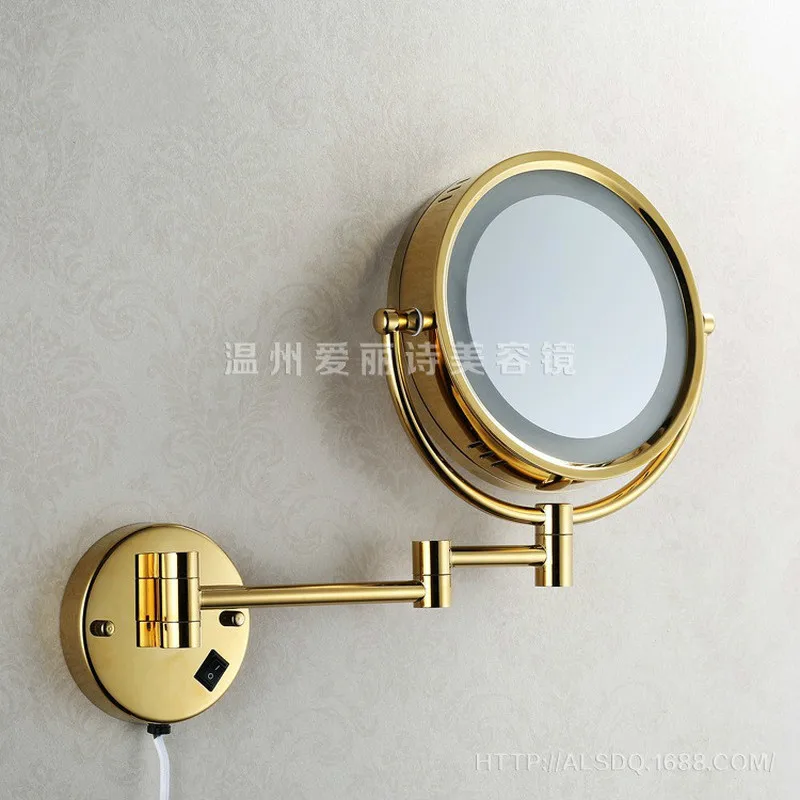 Golden Brass LED Light Makeup Mirrors 8.5&quot Round Dual Sides Bathroom Cosmetic Mirror Wall Mount Magnifying WJ606 | Дом и сад