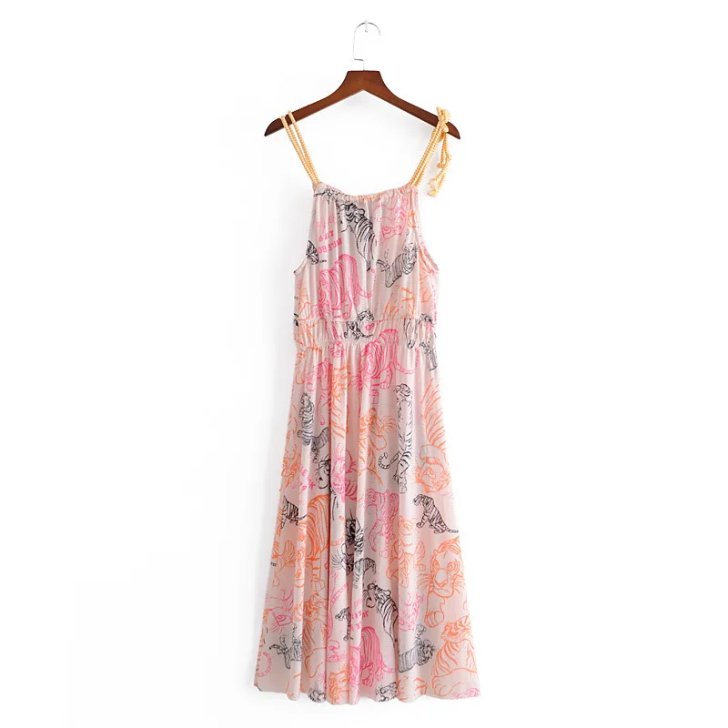 

Summer New Seaside Holiday Style Positioning Print Sling Dress