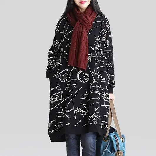 2019 Autumn Women Tunic Retro Long Hoodie Dress Vintage Printed Harajuku Hoodies Cotton Jumper Sudadera Mujer DC33 | Женская одежда