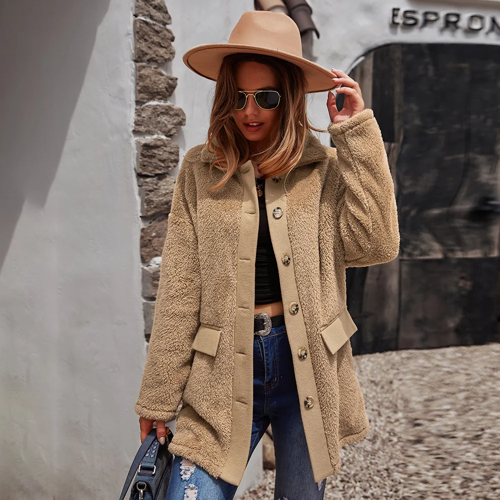 

Women's Plush Long Sleeve Double-sided Warm Long Coat