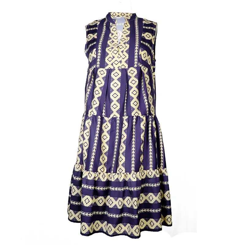 

2021 High Street Women Print Dress Fashion Sleeveless Ruffles Turn Down Neck Slimming Waist S-XL Summer Spring Real Pictures