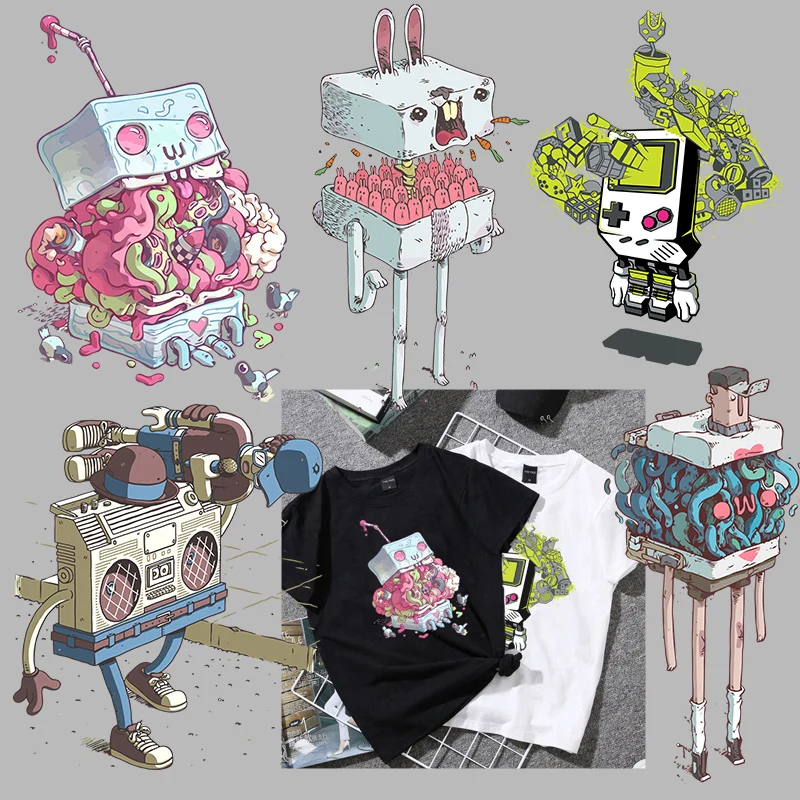 

Funny Cartoon Animation Children's T-shirt Iron On Decoration Game Console Radio Printing Fusible Vinyl Heat Transfer Patch