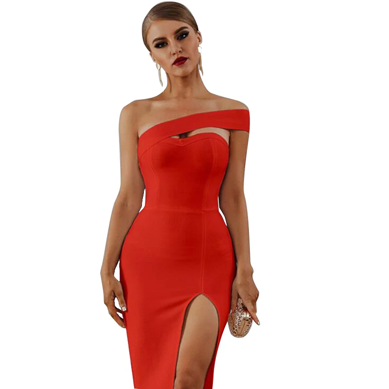 

Sexy Strapless Split Tube Top Formal Dress Slim Sleeveless Backless For Women 21 Summer New Fashion Red Yellow Feminina CX1508
