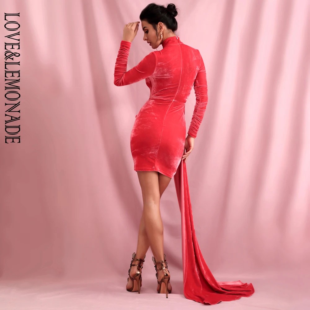 

LOVE&LEMONADE Sexy High Collar Cross Folds Elastic Velvet Ribbons bodycon Party Mini Dresses LM82285