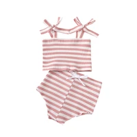 fashion toddler girl clothes suit summer baby clothing grils sets cotton sling stripes topsshorts baby outfit 6 24 months