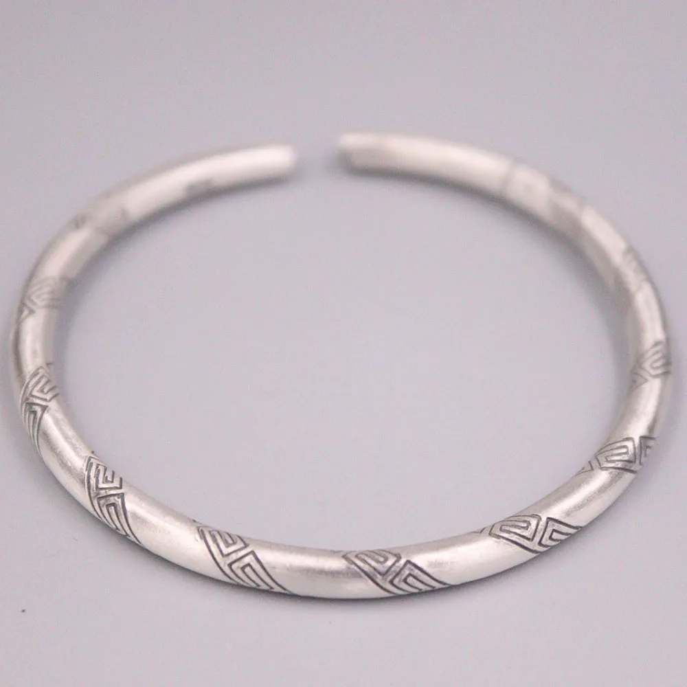 Fine Pure S999 Sterling Silver Bangle Women 4mm Figure Link Bracelet 54-58mm 22-24g