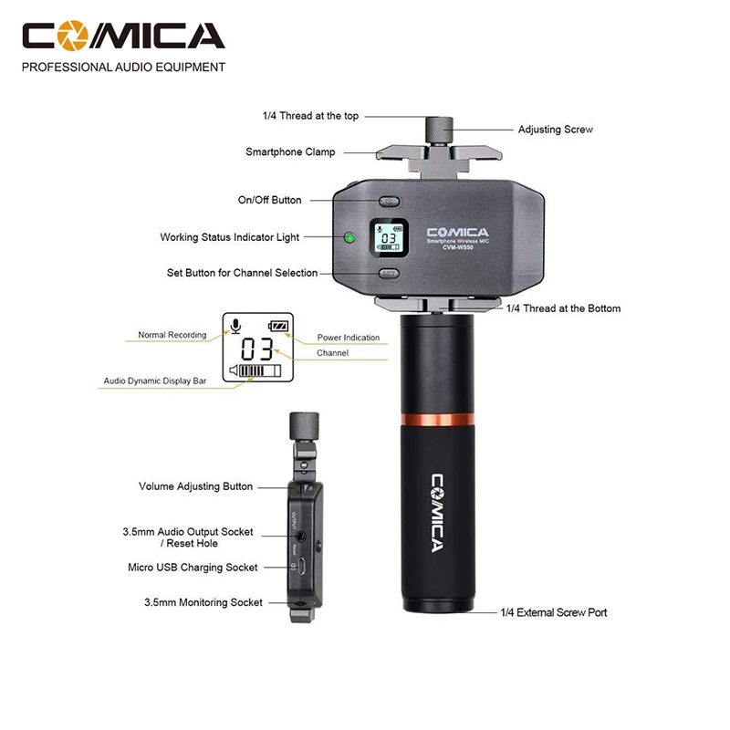 COMICA CVM-WS50H многоканальный беспроводной микрофон для смартфона с ручным