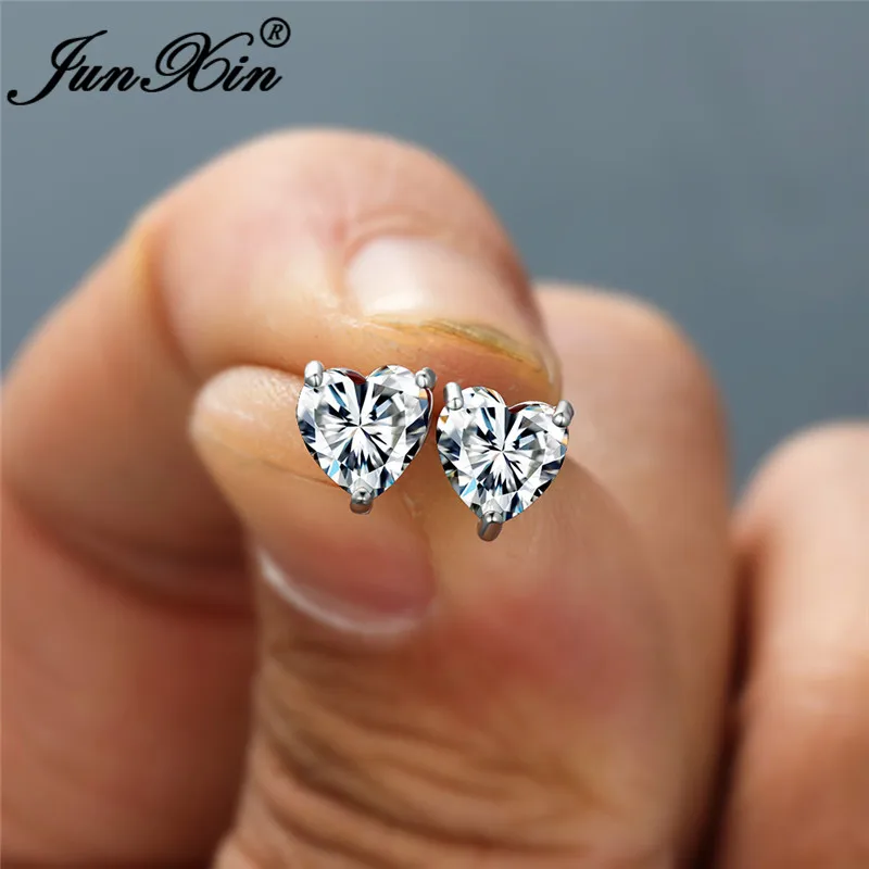 Женские серьги-гвоздики в форме сердца с фианитами | Украшения и аксессуары