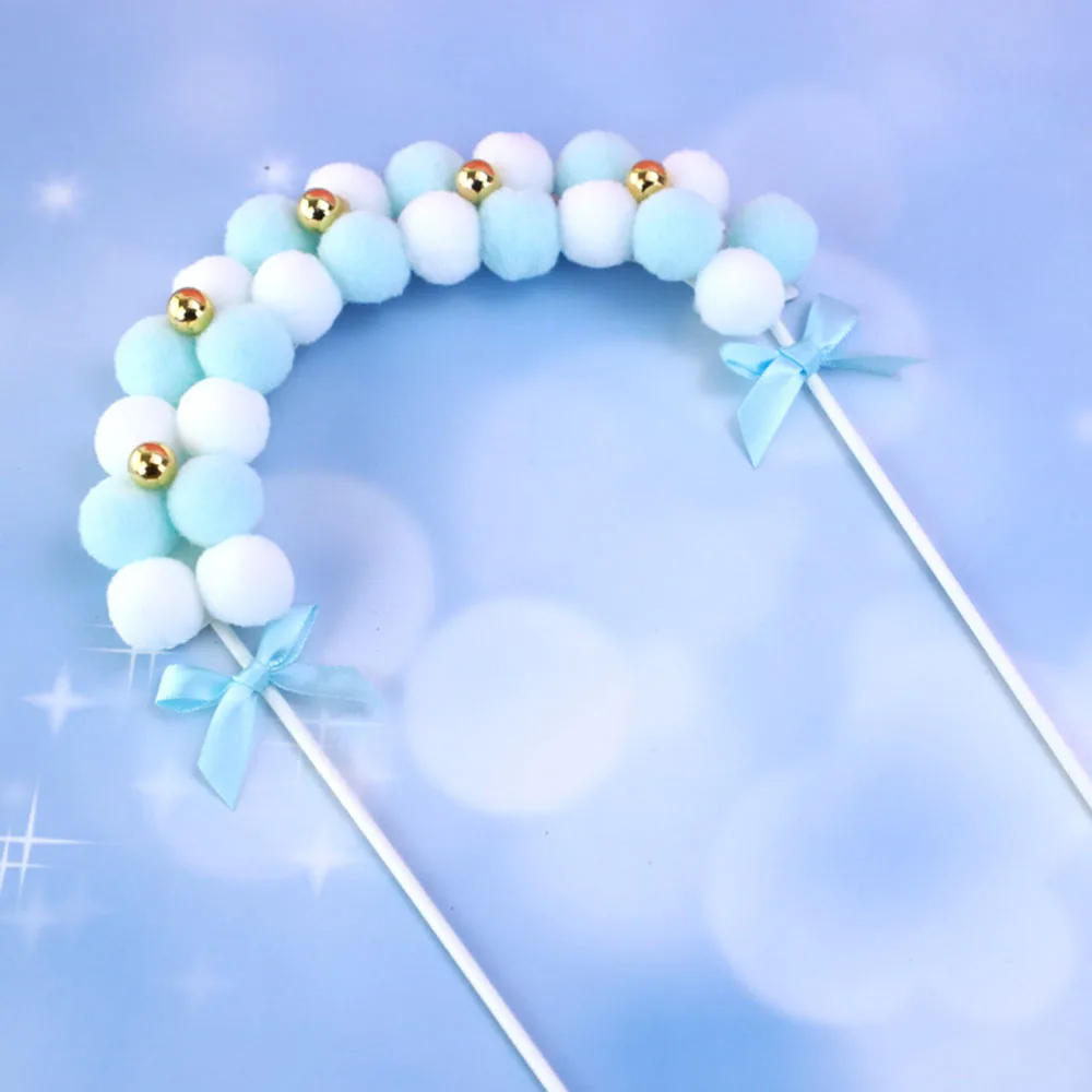 Розовый сине-белые мягкий помпон облако Форма торт Топпер Baby Shower украшения торта