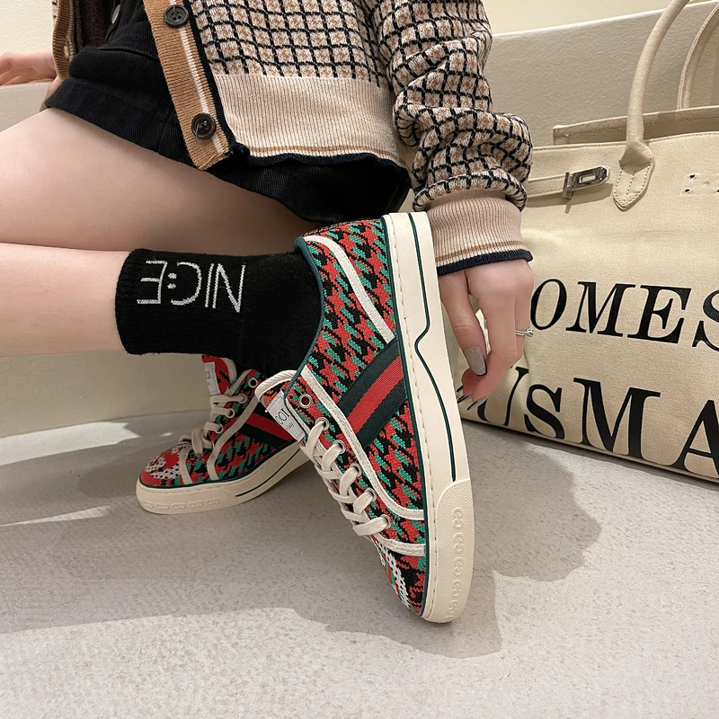 

Harajuku Women's Shoes Hand-stitched Breathable Elastic Band Casual Thick Sole Suitable For Wide Leg Women's Sports Shoes