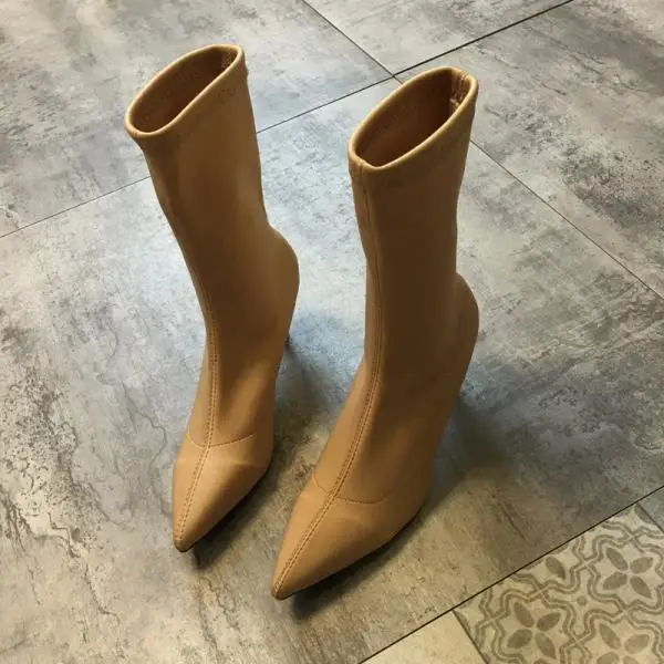 Bootee/ г.; женские сапоги; чулки; Брендовая женская обувь; ботинки на шнуровке; дамские носки; модные резиновые сапоги на высоком каблуке с острым носком; сезон осень-зима - Цвет: 2