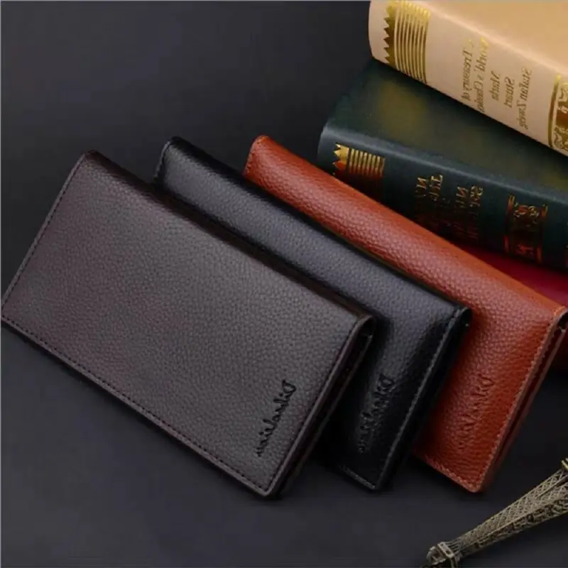 Длинный мужской кожаный бумажник складной кошелек для чековой книжки держатель