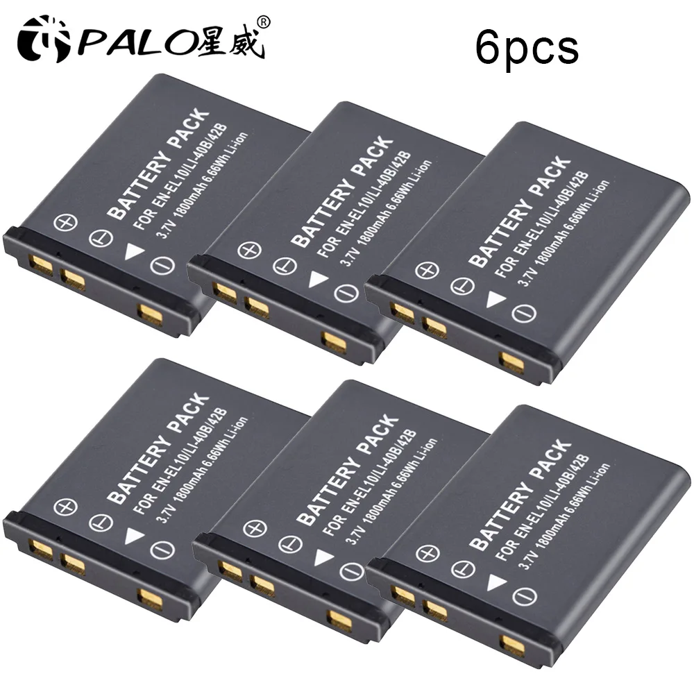 6 pcs PALO аккумуляторная батарея для цифровых фотоаппаратов EN-EL10 LI-40B 42B NP-45/80/82 3,7 V литий-ионная аккумуляторная батарея для nikon COOLPIX S60 S700 olympus D-630 с переменным фокусным расстоянием - Цвет: 6 pcs