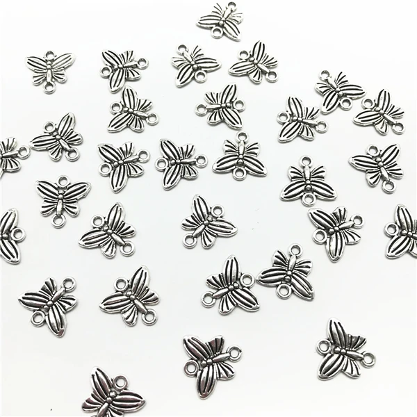 30 шт./лот винтажные античные серебряные двойные кольца-бабочки соединитель