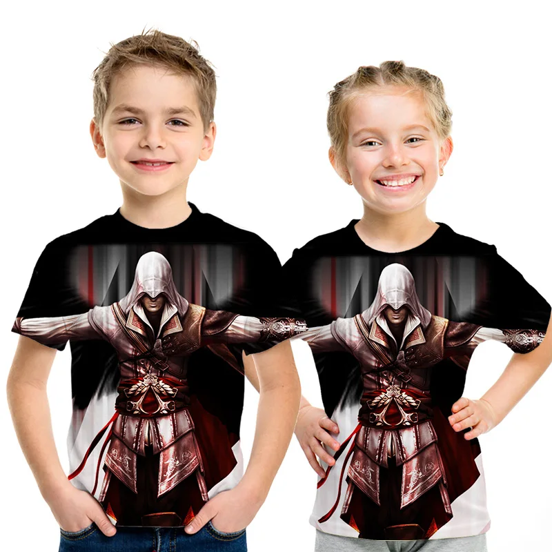 Assassin's Creed/детская одежда для активного отдыха с 3d принтом, приталенная рубашка для мальчиков и девочек, Детская футболка с короткими рукавами, 3D