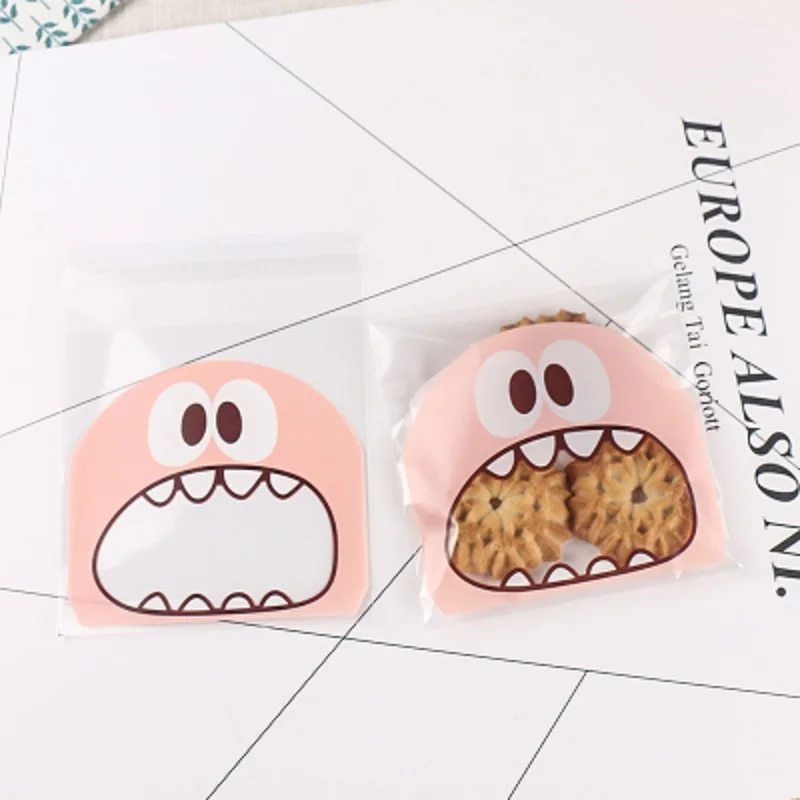 pink 100 шт печенья конфеты сумки монстр самоклеющиеся печенья пекарня украшения сумки подарок DIY мешок - Цвет: pink