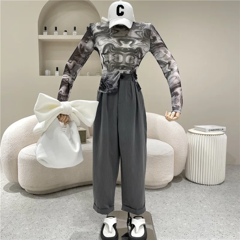 

New Women's Clothing Summer 2021 Thin tie dyed irregular split T-shirt + loose casual suit pants Two piece set