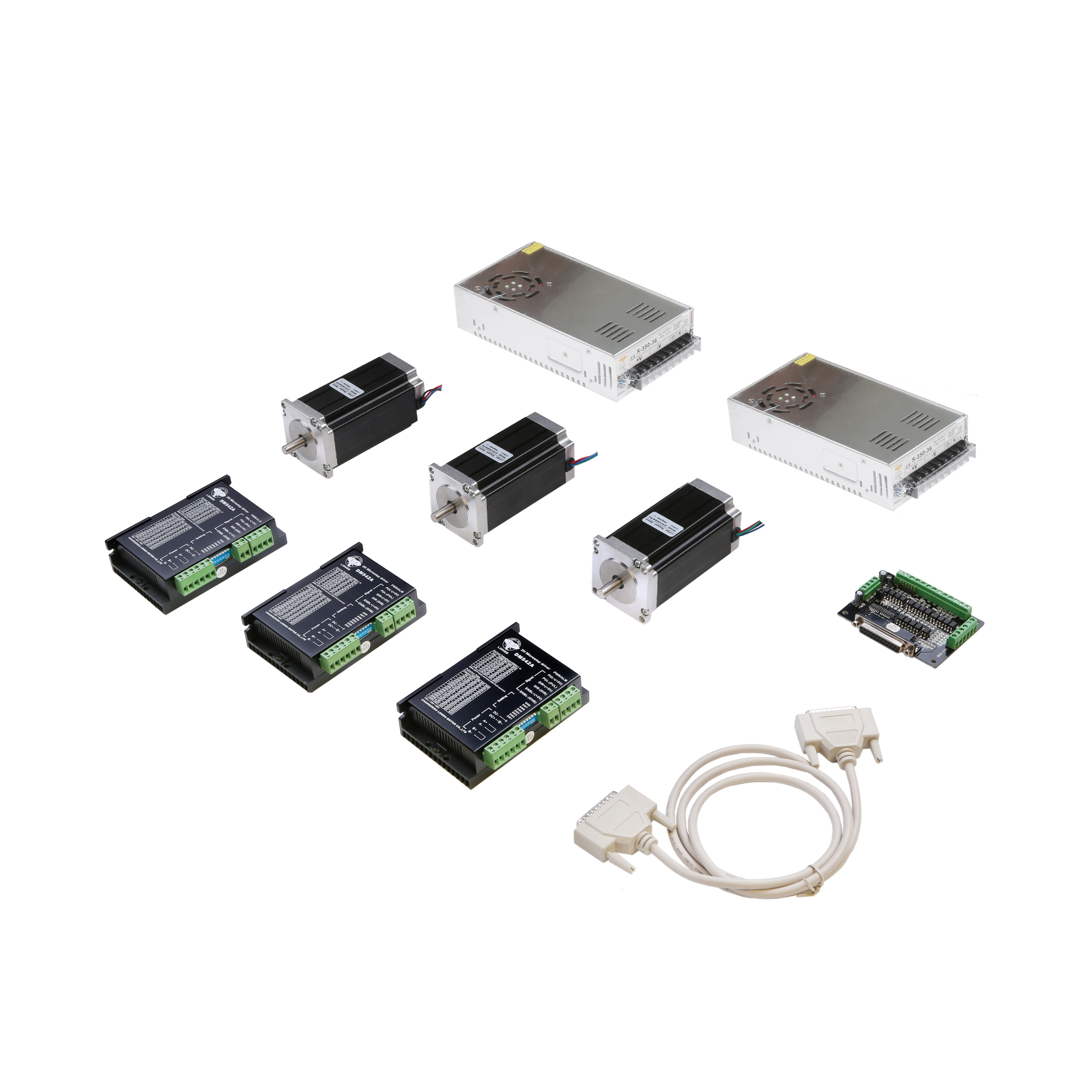 3-осевой шаговый двигатель Nema 23 435oz.in 23HS9442 4.2A и драйвер DM542A, блок питания 350W CNC Router KITS.