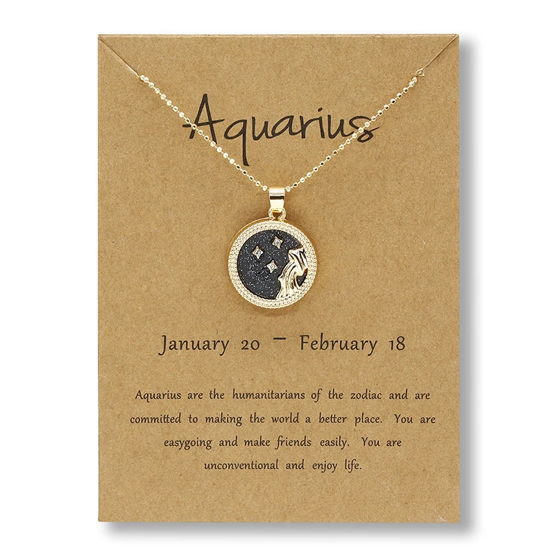 

12 Constellation Pendant Necklace For Women Men Zodiac Sign Aquarius Leo Libra Aries Wish Card Fashion Jewelry Birthday Gifts