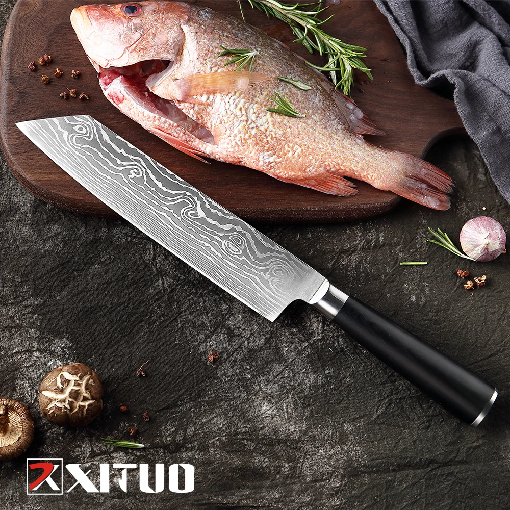 

XITUO 8-inch Kitchen Knife 7CR17 Stainless Steel Imitation Damascus Laser Pattern Professional Kitchen Chef Knife Cooking Tool