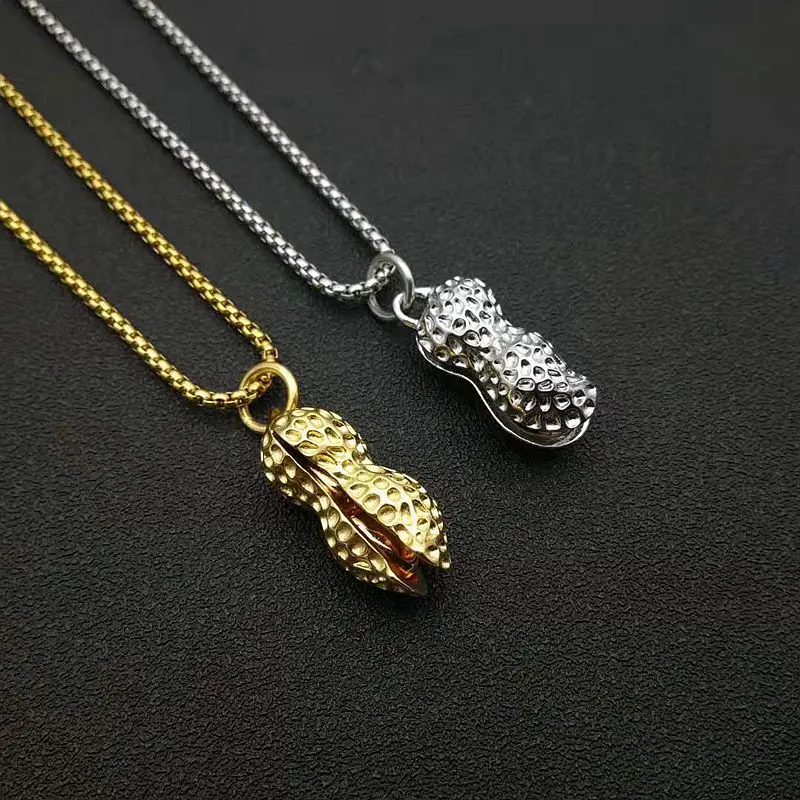 Купи Punk Statement 3D Design Peanut Charm Pendant & Chain Gold Silver Color Stainless Steel Necklace For Women Men Jewelry Collier за 508 рублей в магазине AliExpress