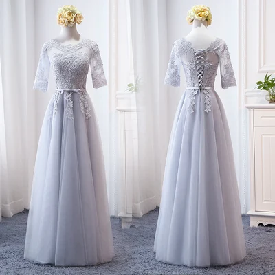 MNZ-9858Z# платье подружки невесты новые зимние рождественские платья средней длины с длинными рукавами г. Бледно-лиловый на шнуровке для девочек - Цвет: 813D