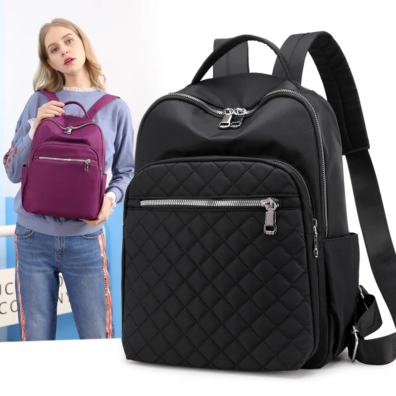 

Модный вместительный рюкзак с ромбовидным узором, Женский Повседневный Легкий трендовый универсальный рюкзак, простая нейлоновая тканева...