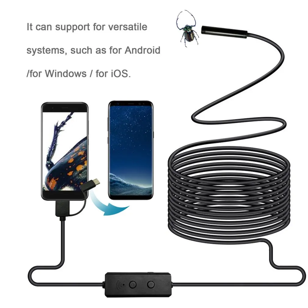 WIFI эндоскоп камера 3в1 мини Водонепроницаемый Жесткий кабель Инспекционная 8 мм USB
