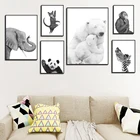 Черно-белые животные, Постер в скандинавском стиле, белый медведь, обезьяна, Ленивец, искусство на холсте, настенные картины, декор для детской комнаты