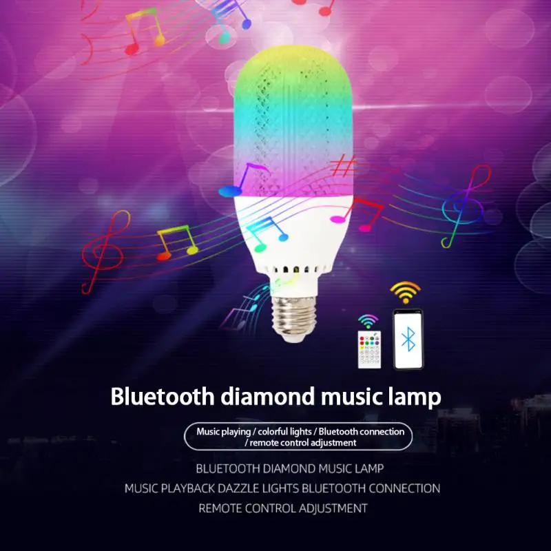 

Bluetooth-совместимая Алмазная умсветильник лампа E27 RGB, лампа для окружающего освещения 12 Вт, светильник белый свет, цветная музыкальная лампа с...