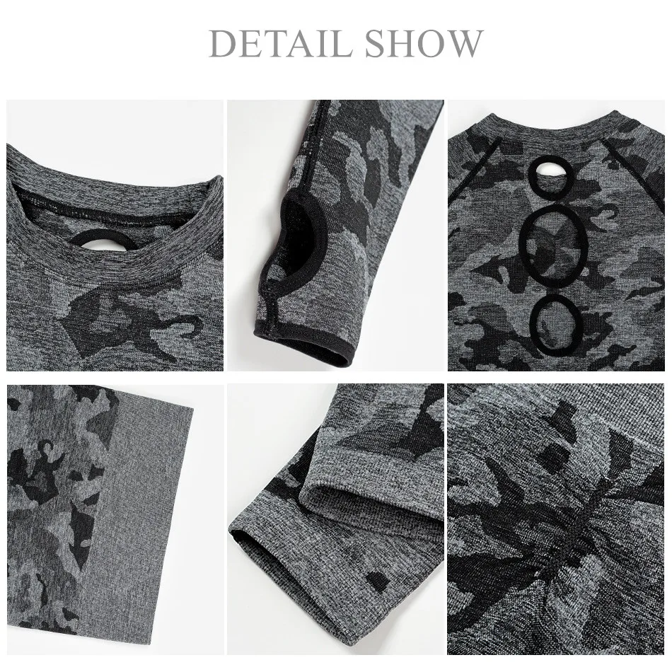 

Camouflage Sets Women Long Sleeve Short Tops and Hight Waist Fitness Leggings Women Sports Two Pieces Set Sportswear