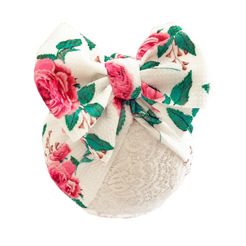 

Fashion Baby Turban hat with bow Print fabric Toddler Beanie Hat Big bow Hats girls Turban hat Soft Caps Newborn Gifts H263D