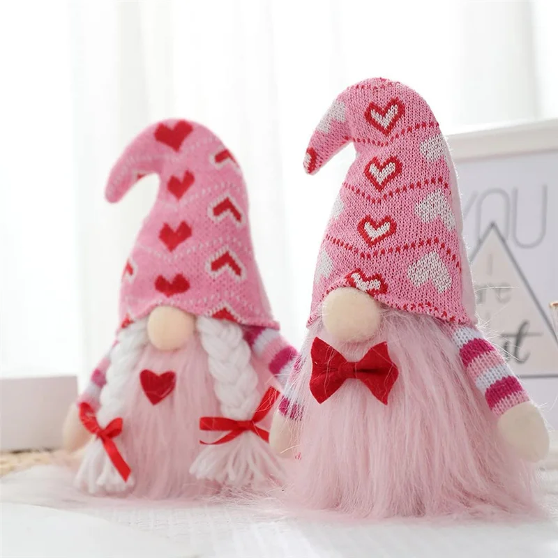 

Valentine's Day Swedish Handmade Plush Doll Valentines Day Faceless Doll with Bowtie Faceless Tomte Love Ornaments