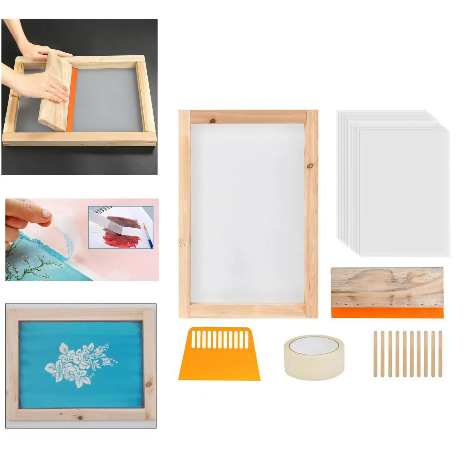 

24 Pieces Screen Printing Starter kit Wood Silk Screen Printing Frame with Squeegees Tool for DIY T-shirts Clothes Bag