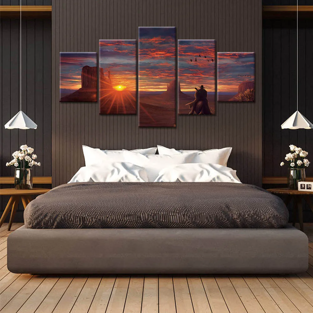 Desert Camel Moon Night Scene настенное искусство 5 панелей для плакатов принты холст Декор |