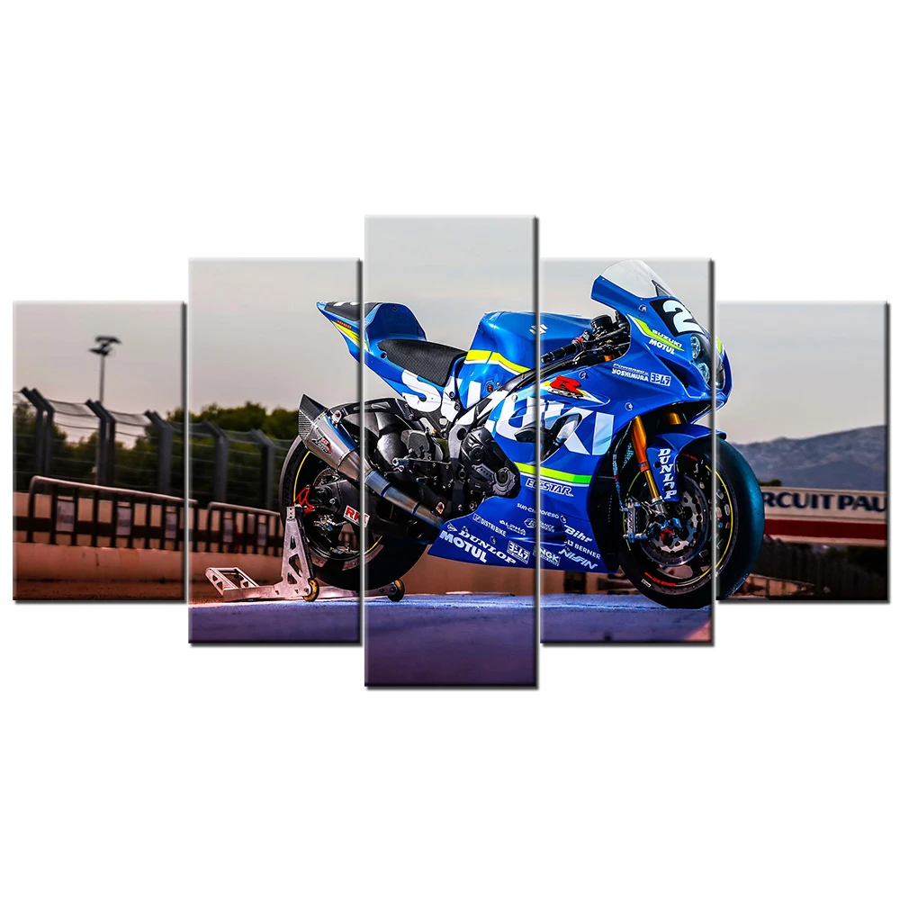 Модульные картины на стену HD печать 5 шт. Suzuki GSX R1000R мотоцикл Холст Живопись Домашний прикроватный декор плакат