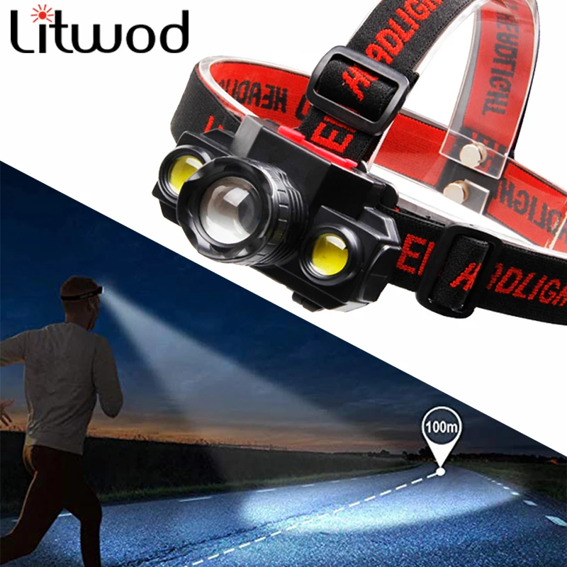 Litwod Zoomable XP E Q5 & COB светодиодный налобный фонарь с перезаряжаемой головкой 18650