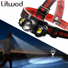 Litwod Zoomable XP-E Q5  COB светодиодный налобный фонарь с перезаряжаемой головкой фонарь 18650 батарея фара для кемпинга