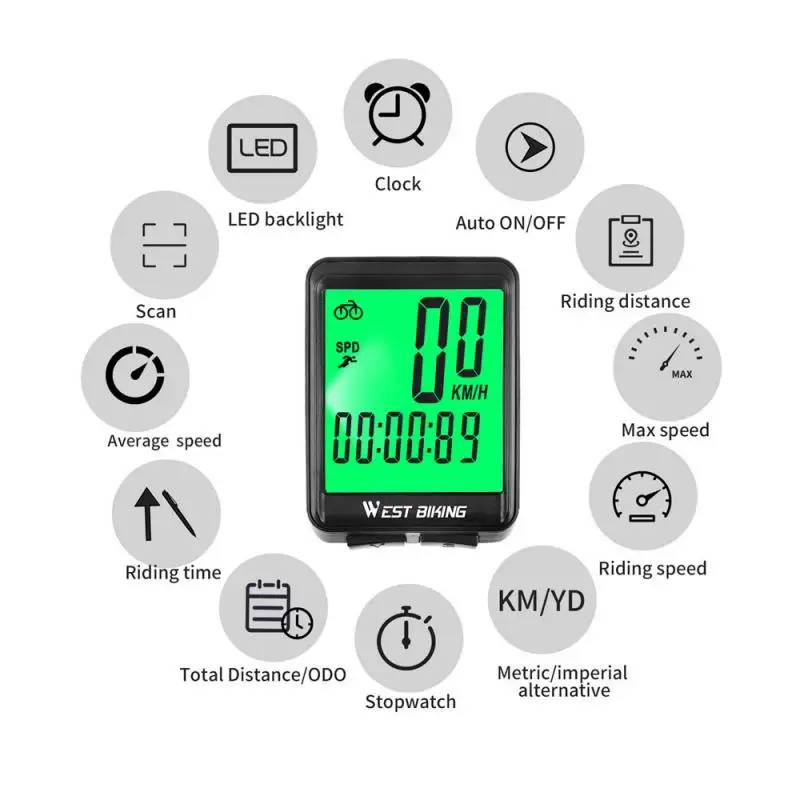 

New Waterproof Bicycle Computer MTB speedometer wired/wireless bike code table Backlight LCD Digital Display Bicycle Odometer