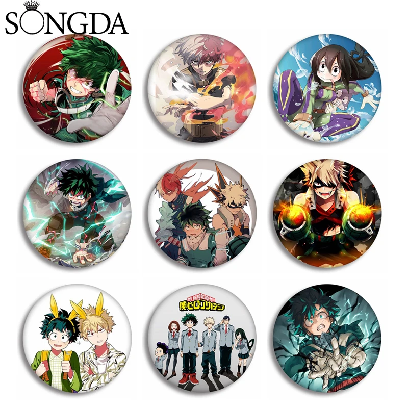 

Anime My Hero Academia Badge Midoriya Izuku All·Might Todoroki Shoto Cosplay Brooch Round Icons Tinplate Pin Button Accessories