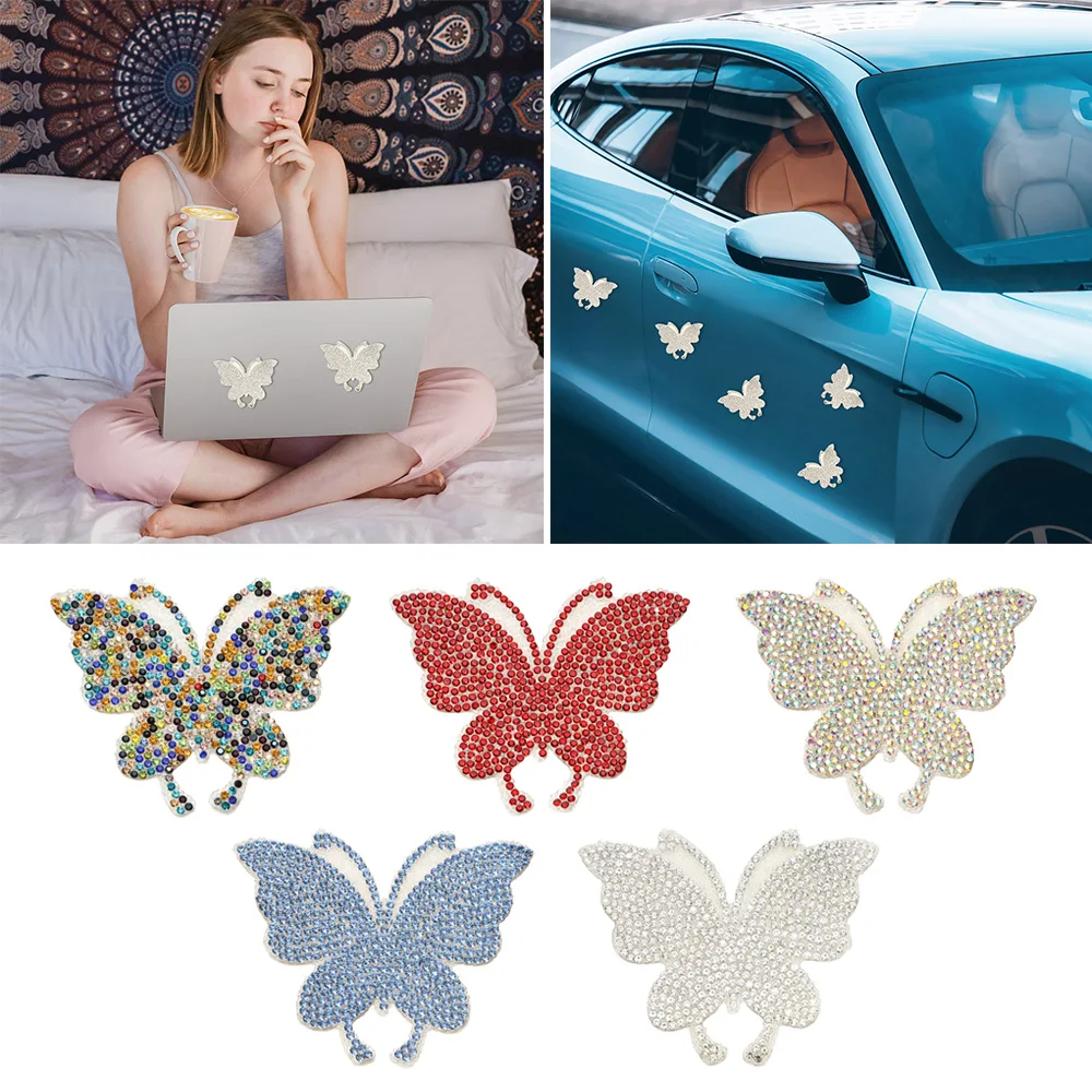 

Rhinestone Bling Butterfly Auto Decal Adhesive Butterfly Crystal Car Sticker Car Bumper Window Laptop Decor Exterior Accessories