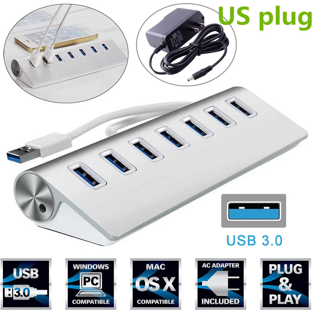 USB 3,0 концентратор 7 Алюминиевый порт 5 Гбит/с высокоскоростная док-станция с адаптером переменного тока Поддержка Usb 2,0 для MacBook для ПК ноутбука компьютера