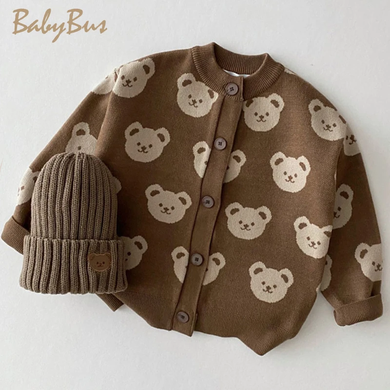 

Winter Fashion Bear Sweater Jacket Cute Cartoon Round Neck Knitted Cardigan Outfit