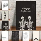 Хэллоуин Декор плакаты и принты Скелетон галерея стены искусства человеческих органов холст живопись Черно-белая декорация комнаты картина
