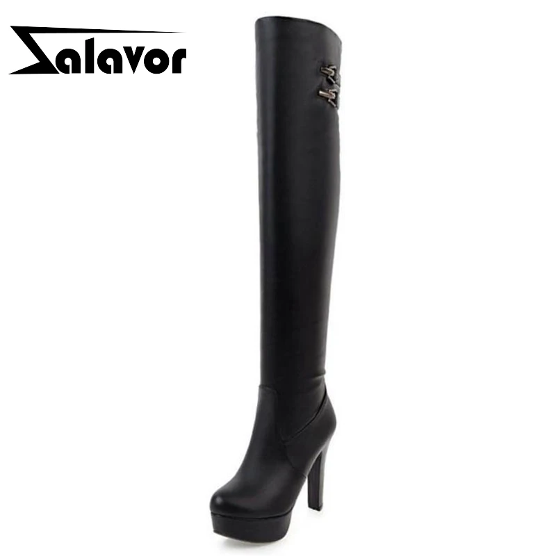 ZALAVOR/размеры 34 43 женские ботфорты на платформе теплые сапоги до бедра толстом