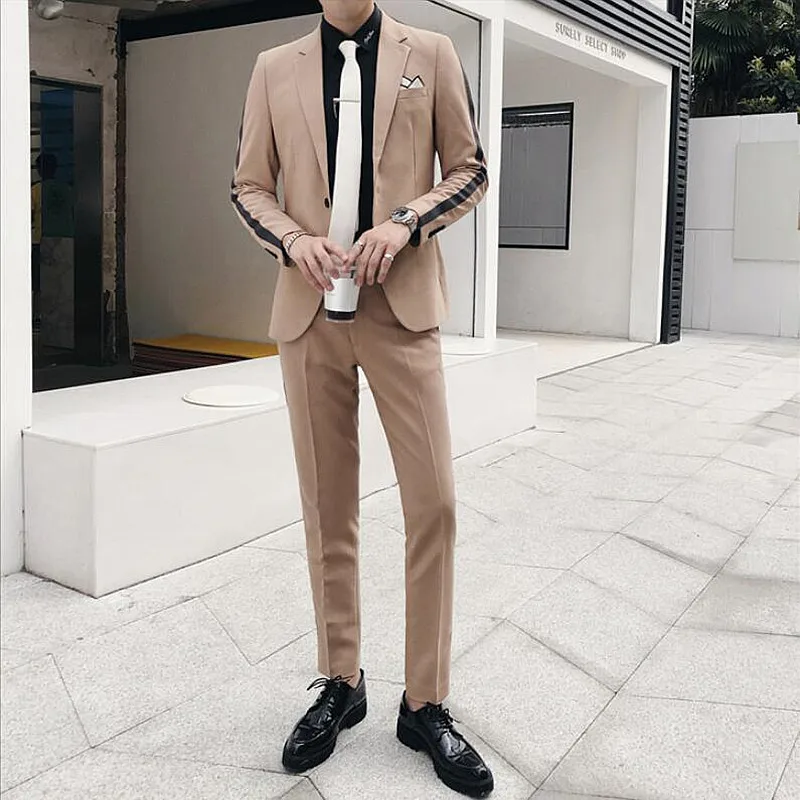 (Пиджак и брюки) роскошный мужской классический костюм цвета хаки комплект из 2