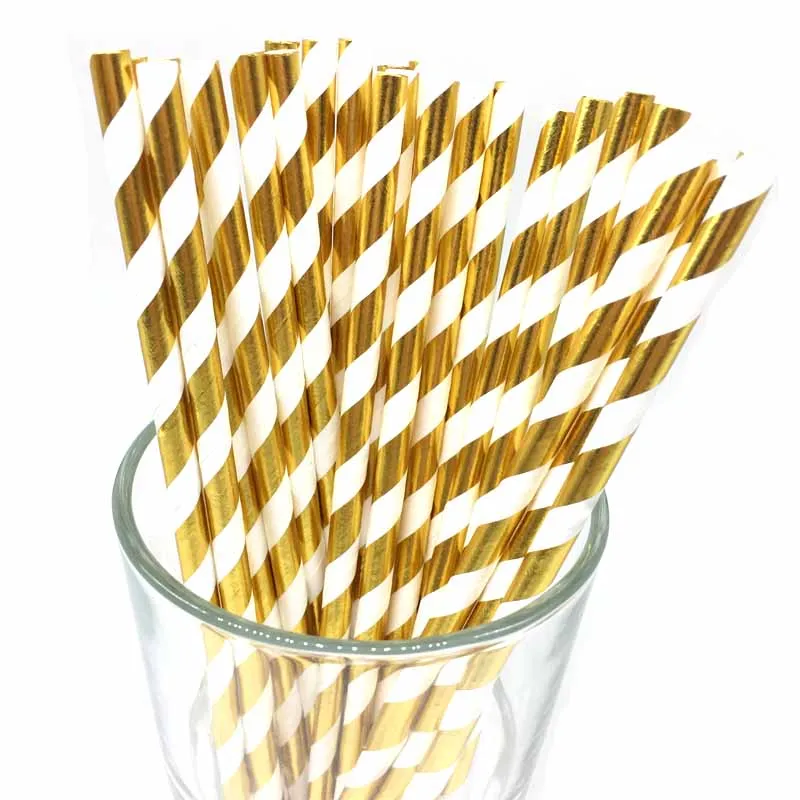 gold stripe 25 шт. розовое золото Бумага питьевые соломки вечерние Бумага Соломки с днем рождения вечерние decoraiton День Рождения украшения для детей - Цвет: gold stripe